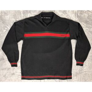 Vintage Gucci Black Knit Sweater Red Green Web Stripe Made In Italy Size L